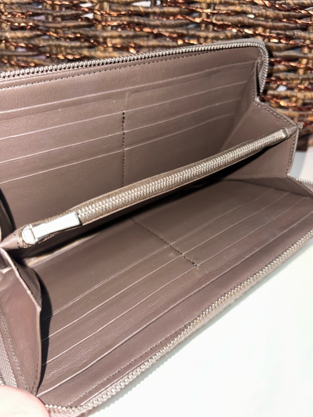 Celine Taupe Pebbled Leather Zip Around Wallet Minimalist - Picture 2 of 2